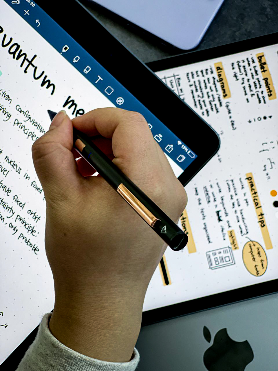 Handwritten quantum mechanics notes on iPad