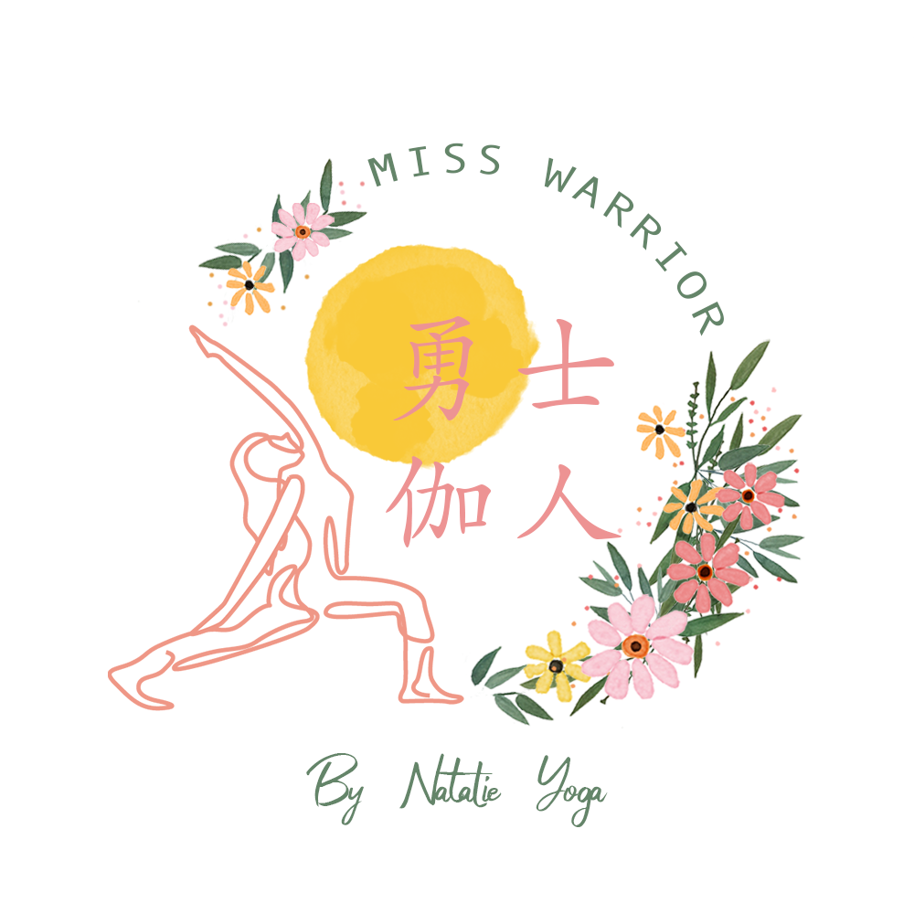 Warrior pose with sun and floral wreath