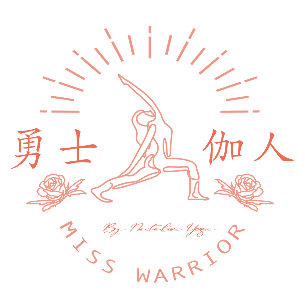 Warrior pose with sunburst and roses