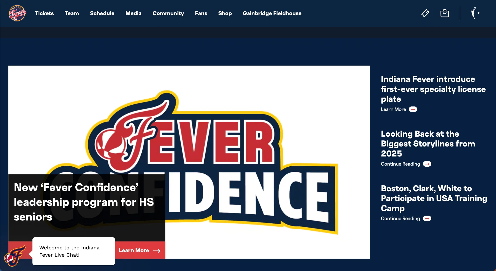 The original Indiana Fever site hero
